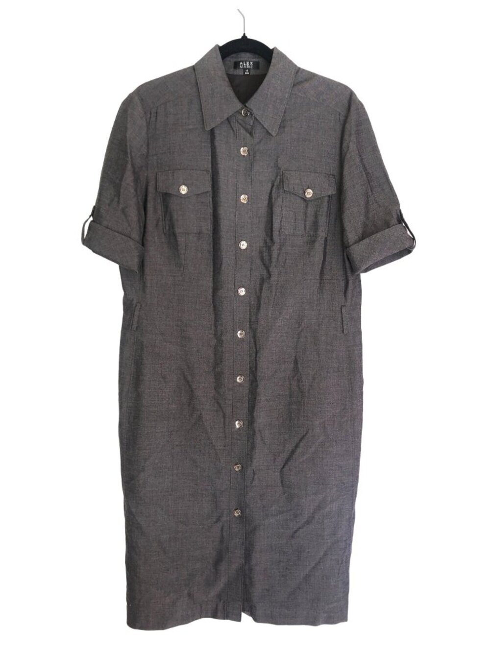 ALEX MARIE- WOMENS BUTTON DOWN GREY MIDI DRESS SIZE 14